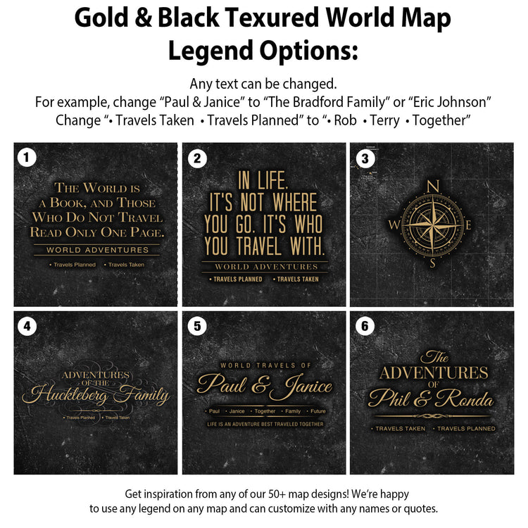 gold and black textured world map options