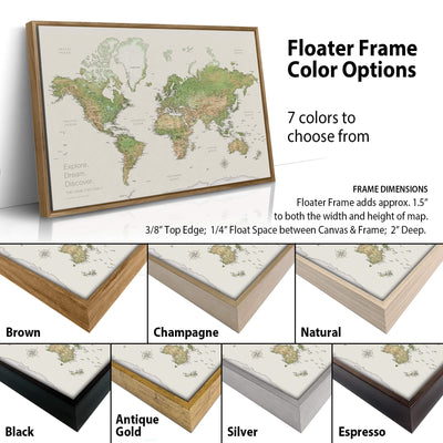 a map of the world on a wooden frame