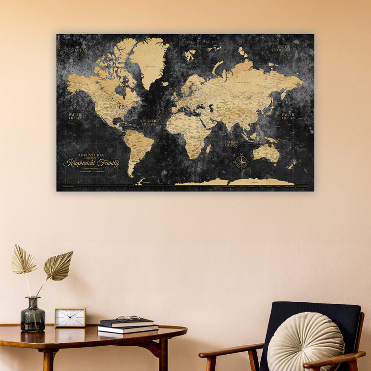 a map of the world hanging on a wall