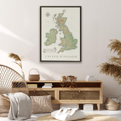 a map of the united kingdom in a living room