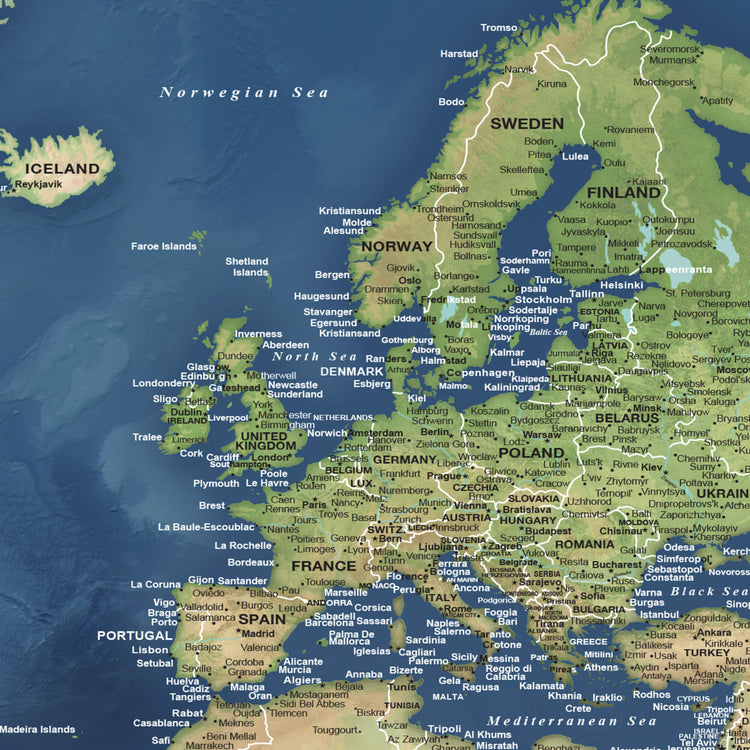 a map of europe with all the major cities