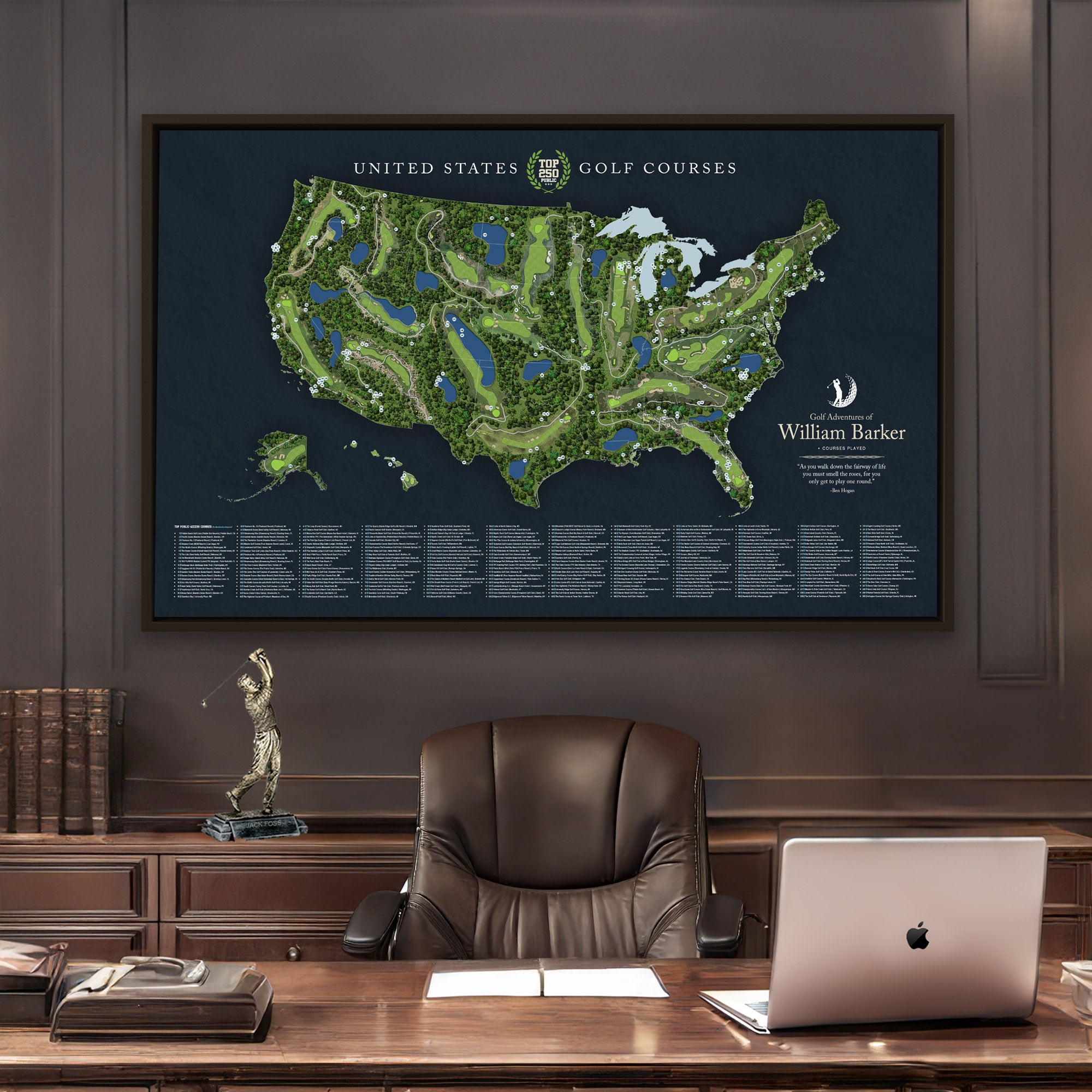 Top 250 Golf Courses in the USA Push Pin Map – Holy Cow Canvas