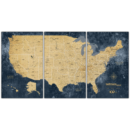 Beltmann 3 panel US Map - 94"x48"