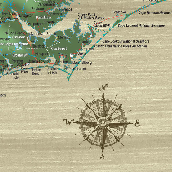North Carolina Push Pin Terrain Map - 30" x 12"