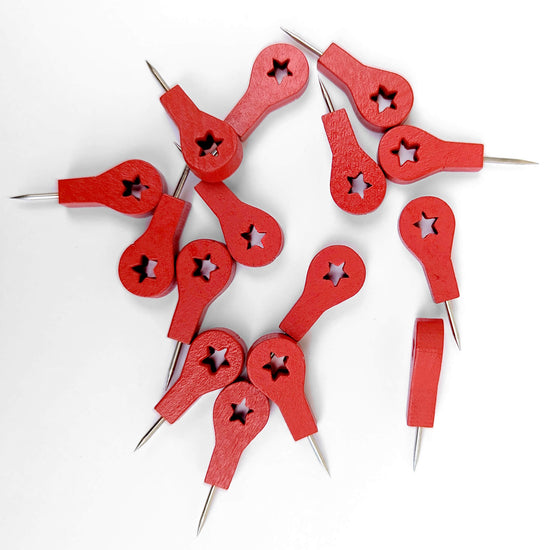 Red Wooden Star Location Push Pins for Tracking Travel