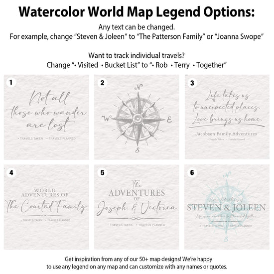 Blue & Green Watercolor World Push Pin Map