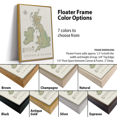 a picture frame with a map of the united kingdom