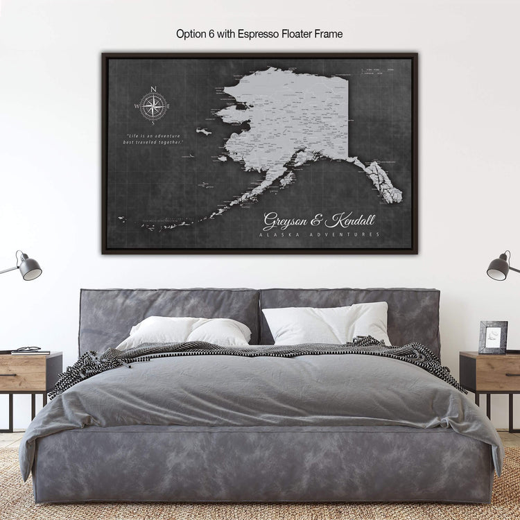a bedroom with a large poster of the state of michigan on the wall