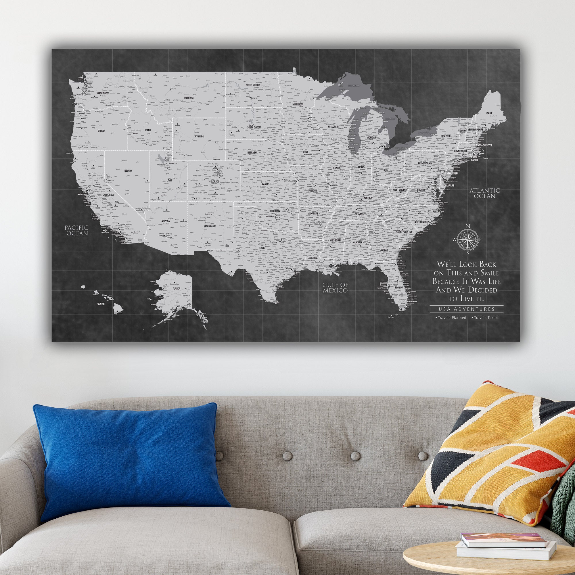  Holy Cow Canvas Personalized Gold & Navy Textured Push Pin  World Map on Canvas, Push Pins Included to Track Travels, World Map Pin  Board, Best gift for People Who Travel Gift