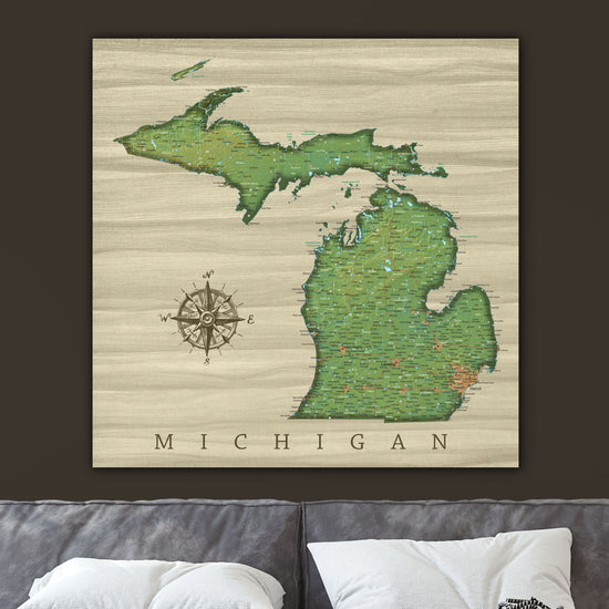 Michigan Push Pin Map, Canvas Michigan Office Wall Art, State Travel Map with Pins, Gallery Stretched Canvas, Michigan Gift  Home Decor Wall Art