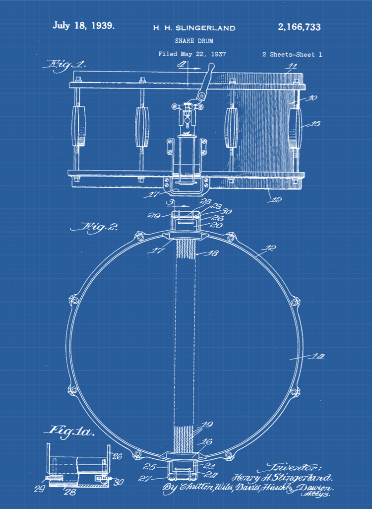 Snare Drum Patent Print Art on Canvas - Canvas Wall Art - HolyCowCanvas