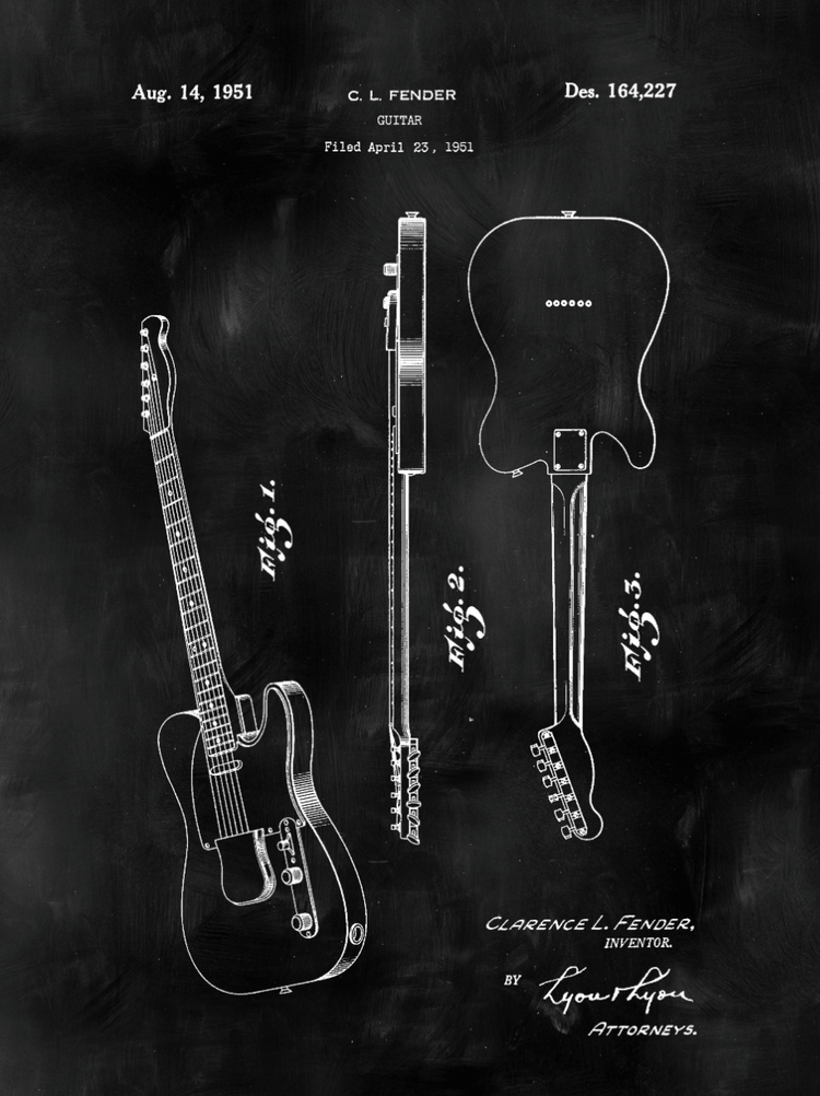 Fender Guitar Patent Print Art on Canvas - Canvas Wall Art - HolyCowCanvas
