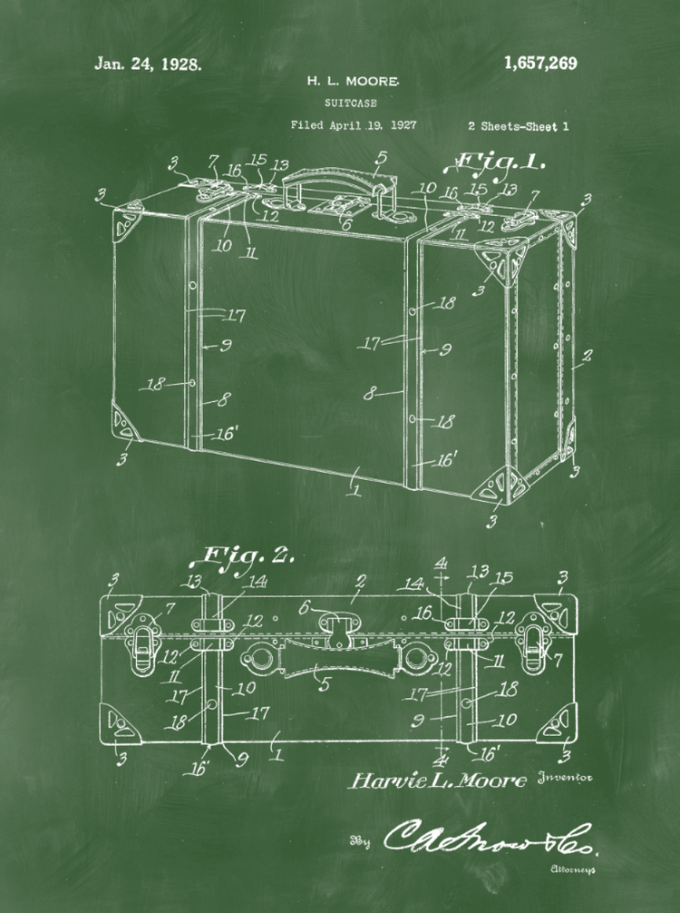 Suitcase Patent Print Art on Canvas - Canvas Wall Art - HolyCowCanvas