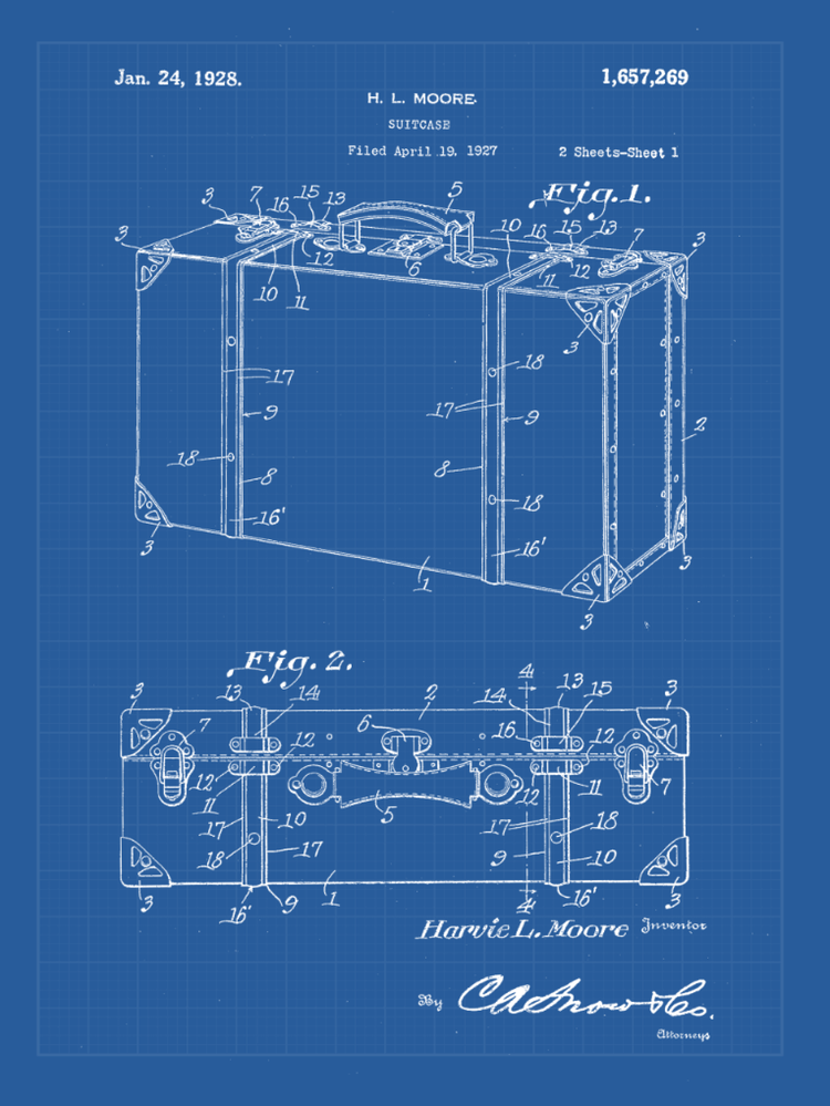 Suitcase Patent Print Art on Canvas - Canvas Wall Art - HolyCowCanvas