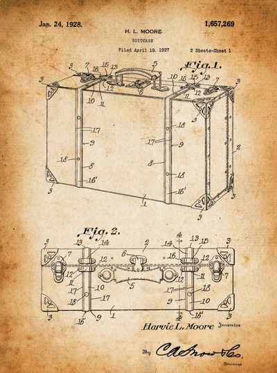 Suitcase Patent Print Art on Canvas - Canvas Wall Art - HolyCowCanvas