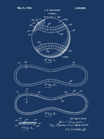 Baseball Patent Print Art on Canvas - Canvas Wall Art - HolyCowCanvas