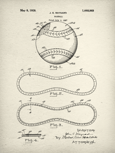 Baseball Patent Print Art on Canvas - Canvas Wall Art - HolyCowCanvas