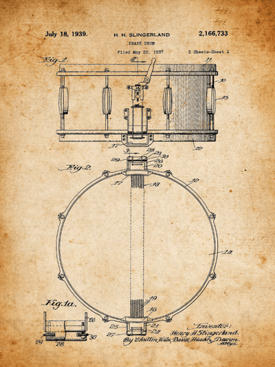 Snare Drum Patent Print Art on Canvas - Canvas Wall Art - HolyCowCanvas