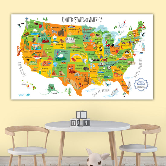 Kids USA Push Pin Map in Bright Colors - Single Panel