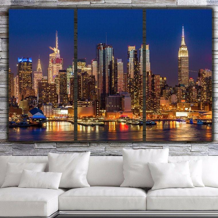 New York Skyline at Night Canvas Wall Art