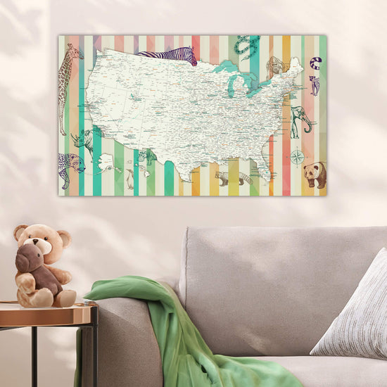 Quick Ship - Zoo & Aquarium USA Push Pin Map