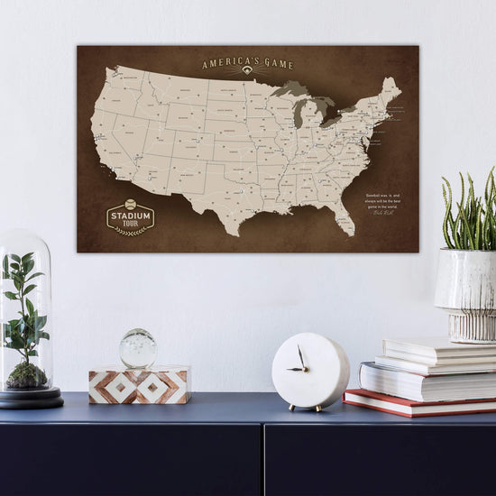 Quick Ship - Executive Baseball Stadium Tour Push Pin Map