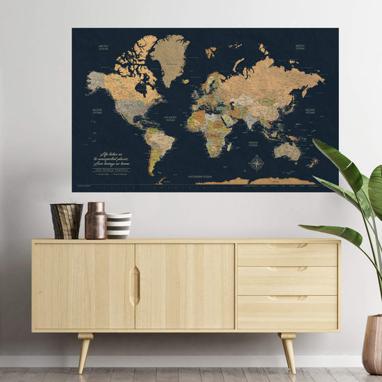 Quick Ship - Classic Earth Tones with Navy World Push Pin Map