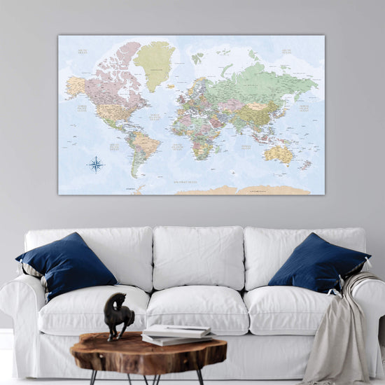 Quick Ship - Pastel Blue Political World Push Pin Map