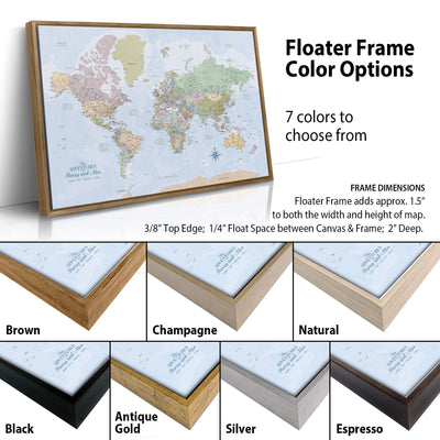 The image is a collage of different colored frames surrounding a world map, showcasing various frame colors and sizes.