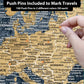 Quick Ship - Gold & Navy Textured World Push Pin Map