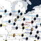 The image is a map of the United States, highlighting various football stadiums across the country.