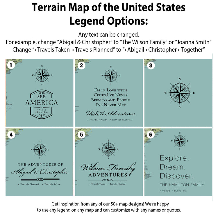 a map of the united states with a compass on it