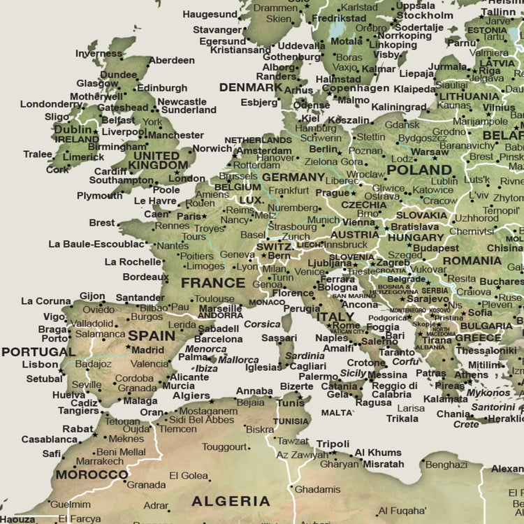 a map of europe with all the major cities