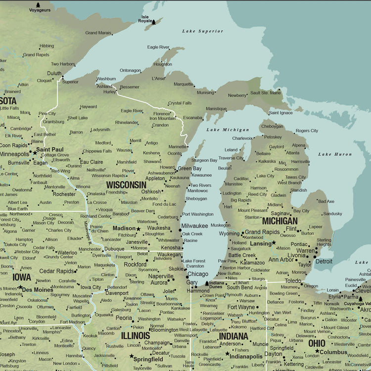 The image is a detailed map of the United States, showing the major cities and states in a clear and organized manner.