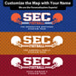 The image is a collage of three different football stadium tours, each featuring a different color scheme and the name "SEC Football" prominently displayed.