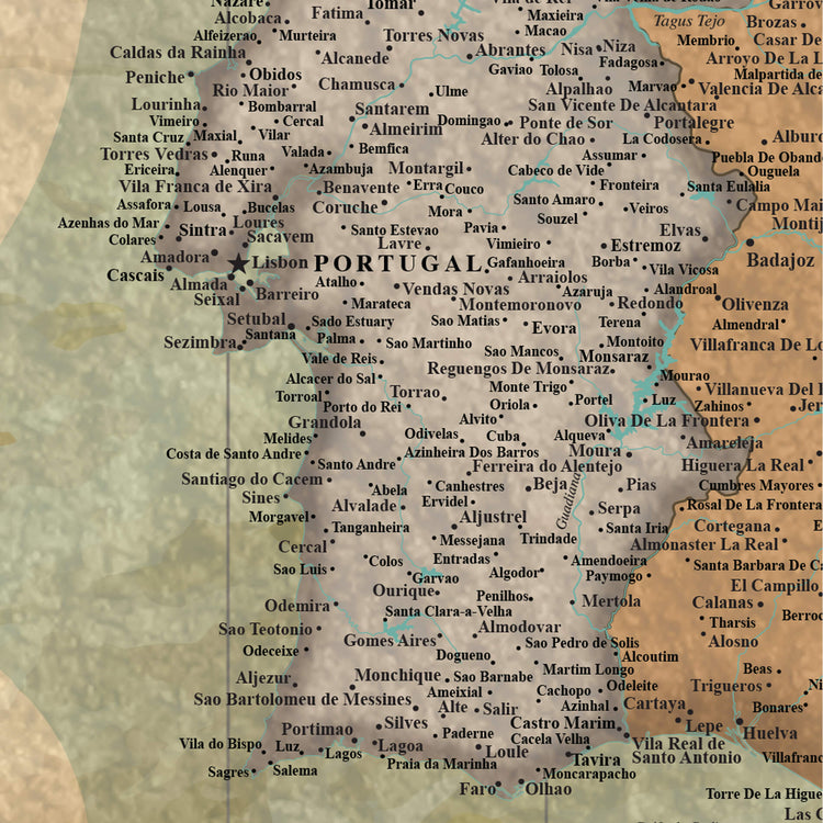 a map of Portugal with various locations and names written in different languages, such as Spanish, French, and Italian.