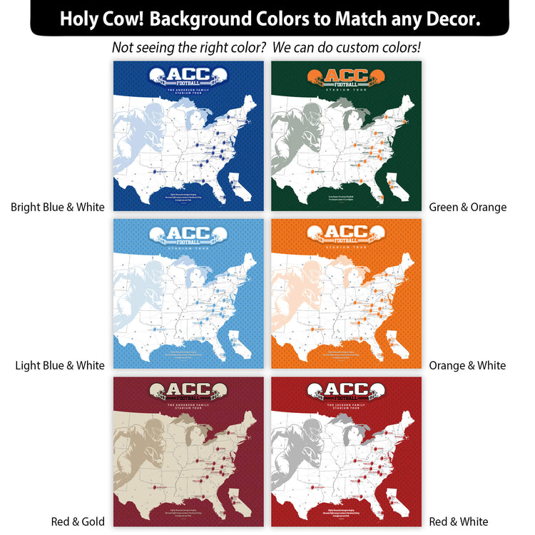 The image is a collage of six different background colors that can be used to match any decor, with the ACC (American Football Conference) logo displayed on each color.