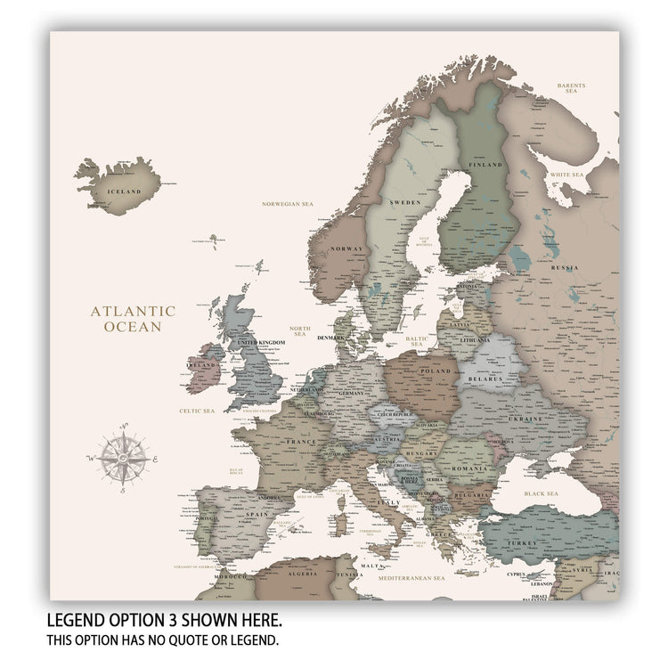 The image is a detailed map of Europe, showing the countries and their borders in a vintage style.