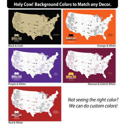 The image is a collage of six different background colors that can be used to match any decor. The colors include black and gold, black and white, orange and white, purple and white, maroon and gold and white, and red and white. The image does not provide enough information to determine which color is the right one for a specific decor, as it is a collage of various colors.