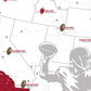 The image is a map of the United States, highlighting the locations of various sports teams and stadiums.
