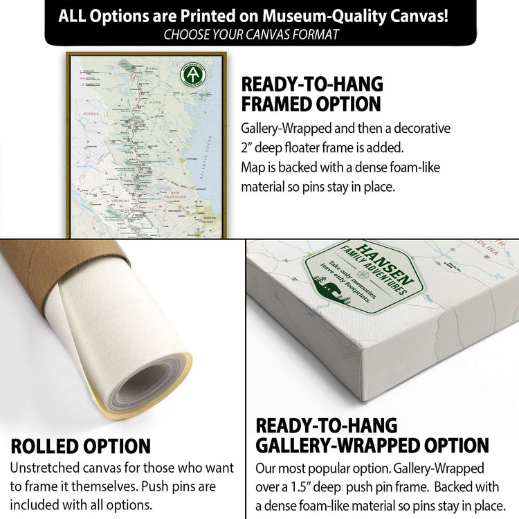 The image is a collage of three different options for a map canvas, each with its own description and features.