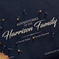 The image is a book cover for "Adventures of the Harrison Family" with the subtitle "Travels Taken".
