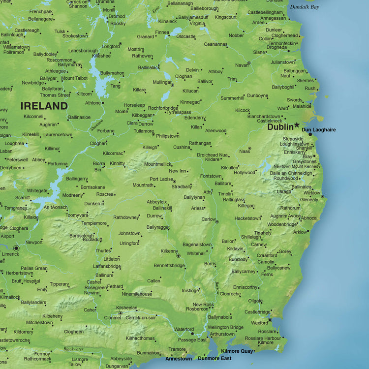 a map of ireland with the major cities