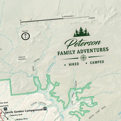 The image is a detailed map of a mountainous region, featuring various landmarks and trails.