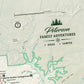The image is a detailed map of a mountainous region, featuring various landmarks and trails.