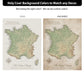 The image is a collage of two different background color options for a map of France. The first option is cream, and the second option is parchment. The text above the image states that the user can customize the background color to match any decor, but it does not provide specific details about the colors. The text below the map of France states that the user can go with all their heart, regardless of the background color.