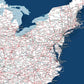The image is a detailed map of the eastern United States, showing the major cities, highways, and other geographic features.