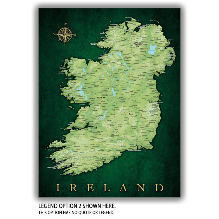 a map of ireland with a compass on it