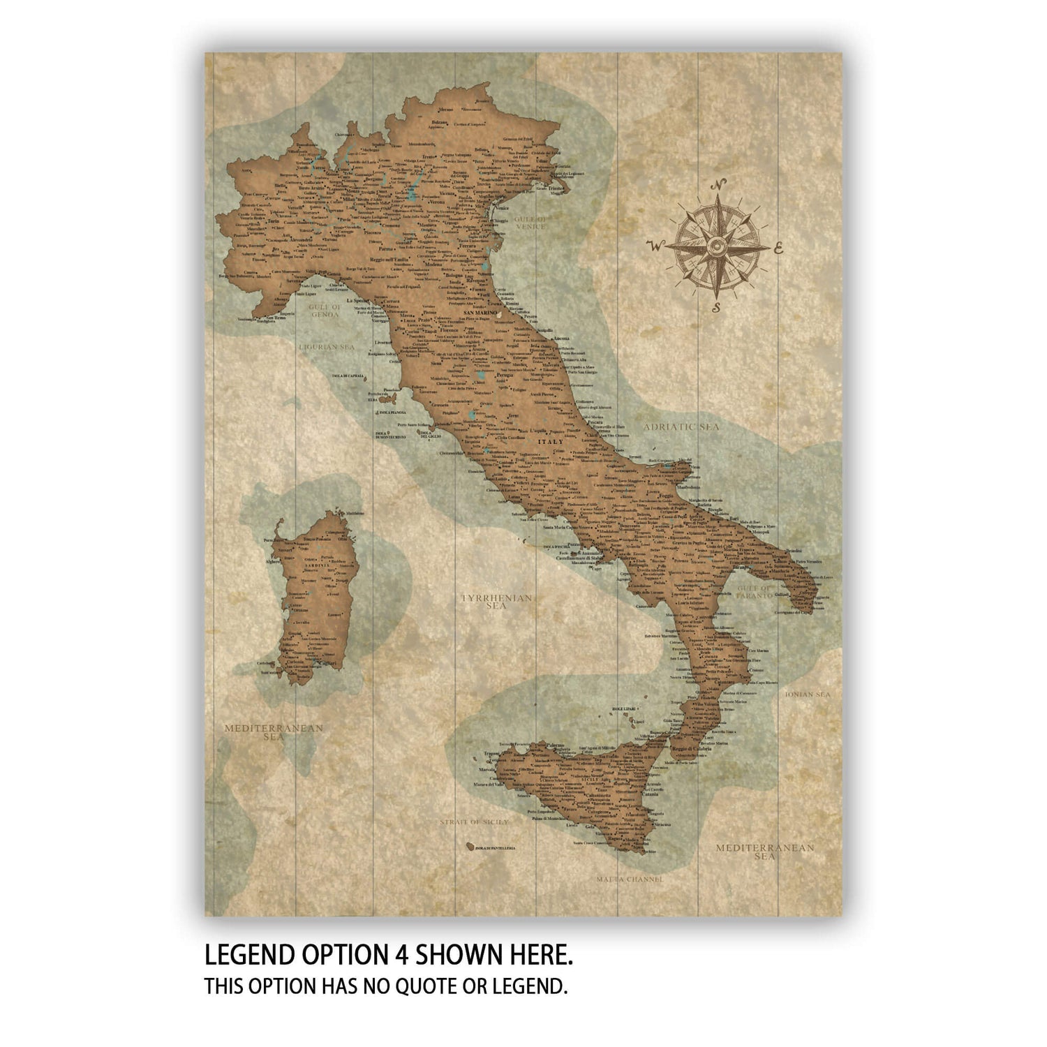 The image is a vintage map of Italy, showing the country&