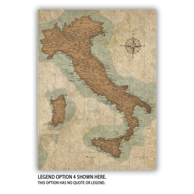 The image is a vintage map of Italy, showing the country&